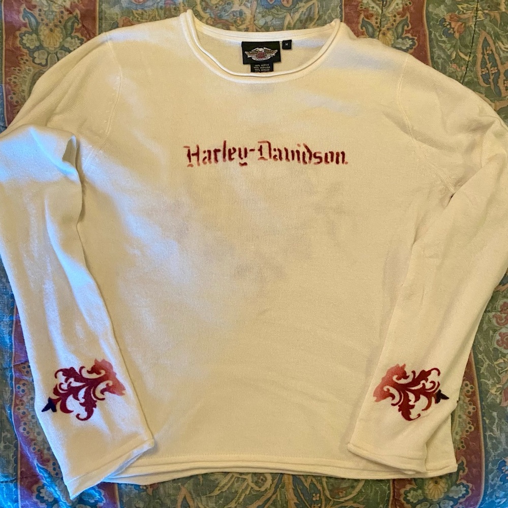 Harley Davidson ladies size M cream colored , long sleeve lightweight sweater
